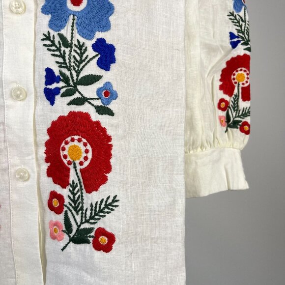 NWOT Boden Embroidered Floral Ivory Long Sleeves White Linen Top Shirt Blouse 6 - Picture 5 of 13